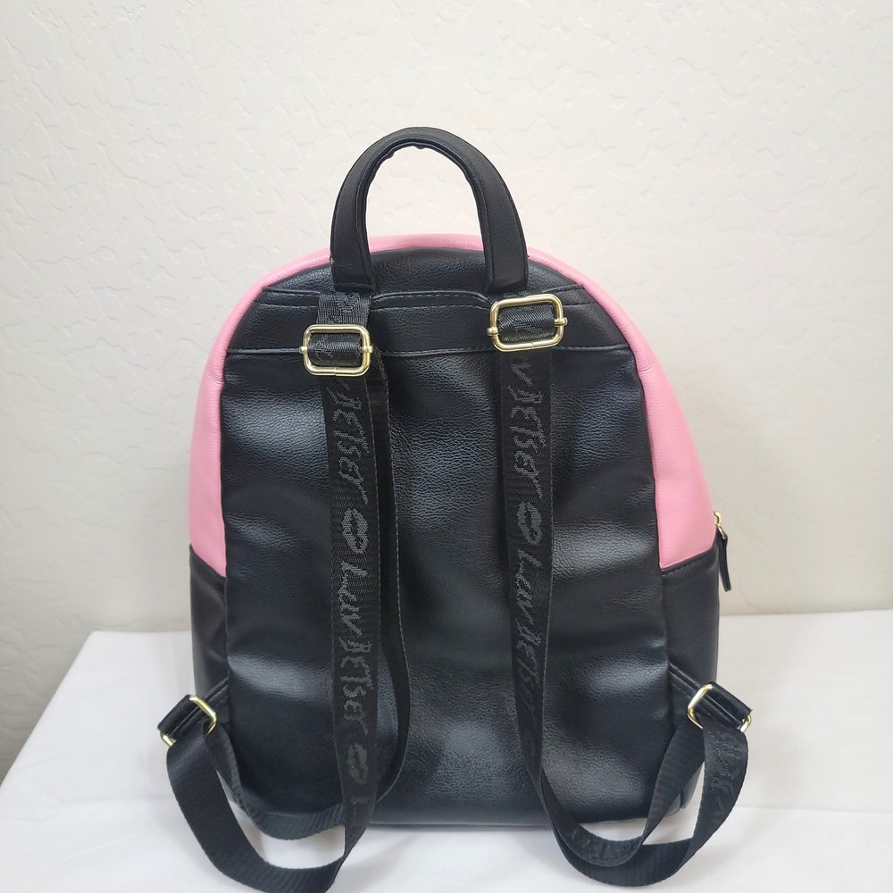 Luv Betsey Backpack Women Pink Black Heart Quilted Faux Leather Gold Tone - Picture 7 of 8